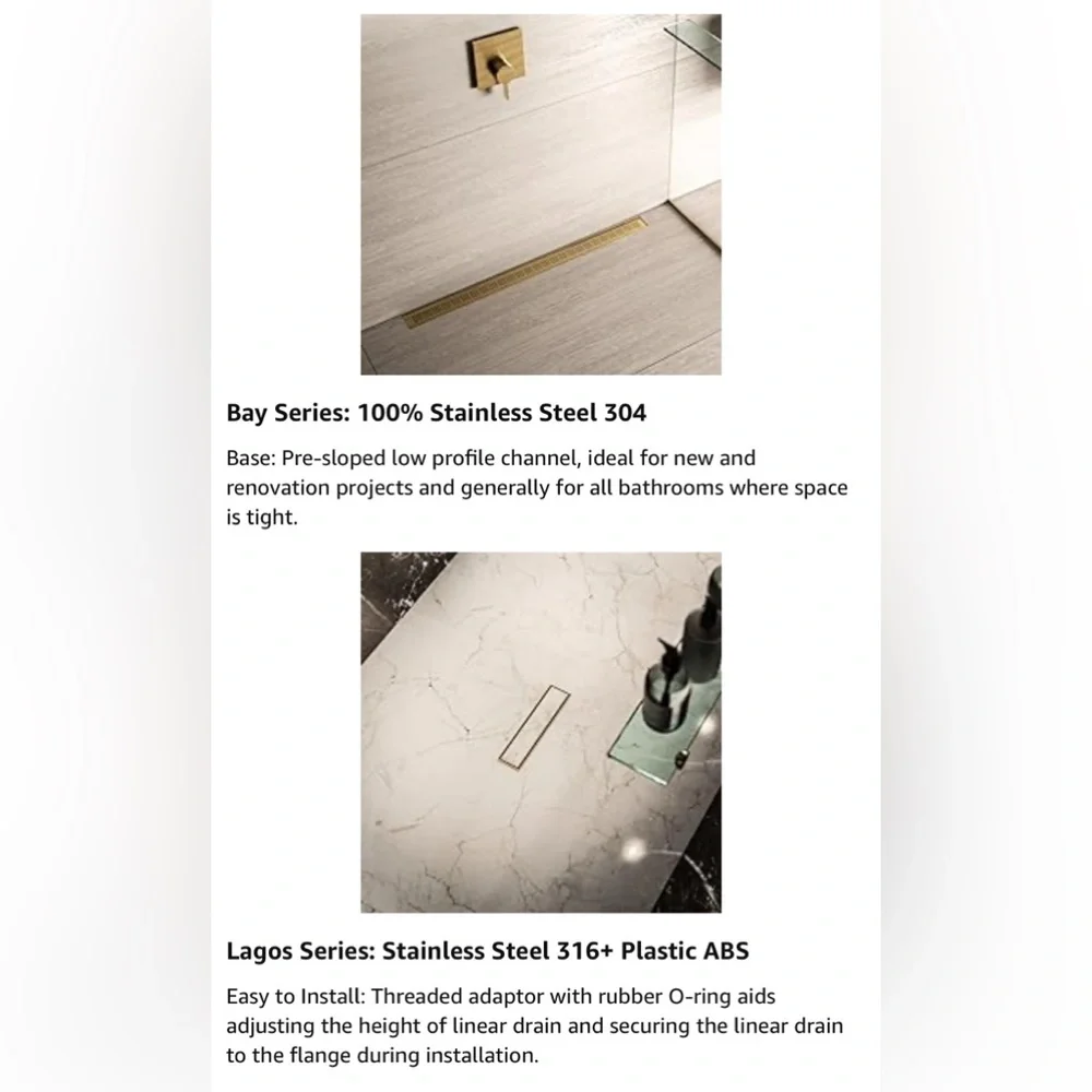 QM Drains Bay Series Ria Line Satin Gold 24